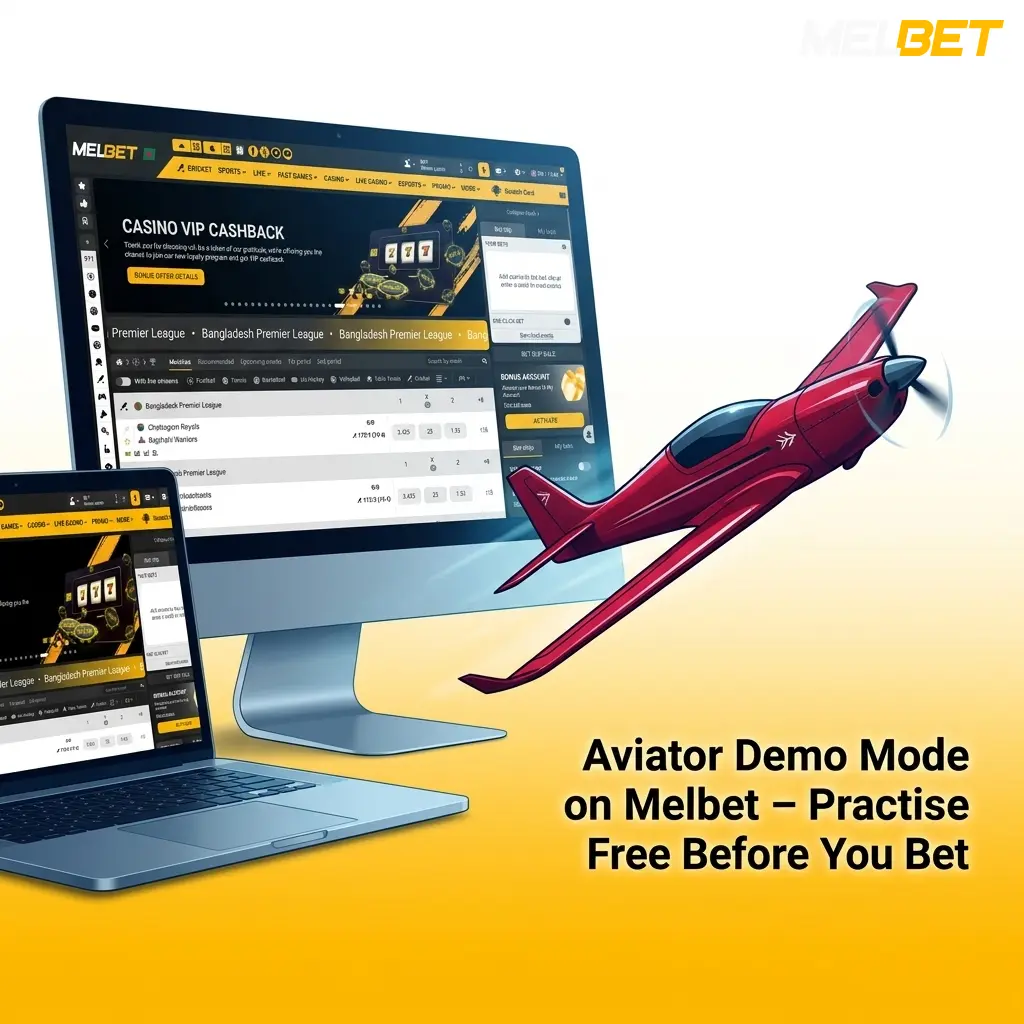 Aviator demo mode on Melbet showing virtual credits gameplay interface