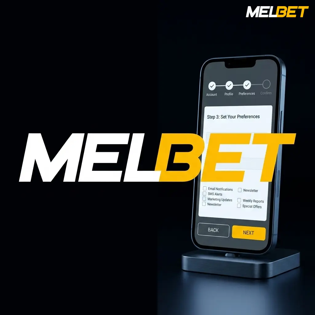 Step-by-step guide showing how to register a new account on the Melbet mobile app interface