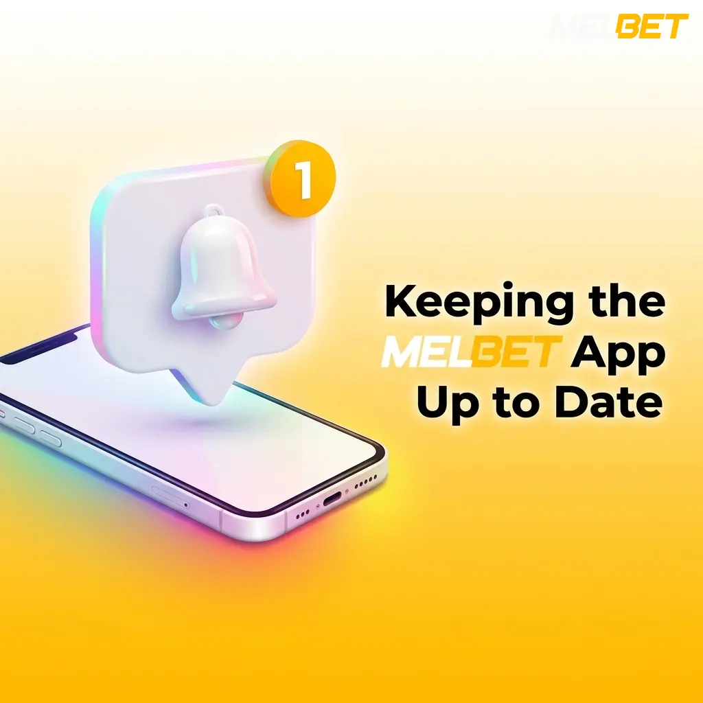Smartphone screen showing Melbet app update notification with download button and version details visible
