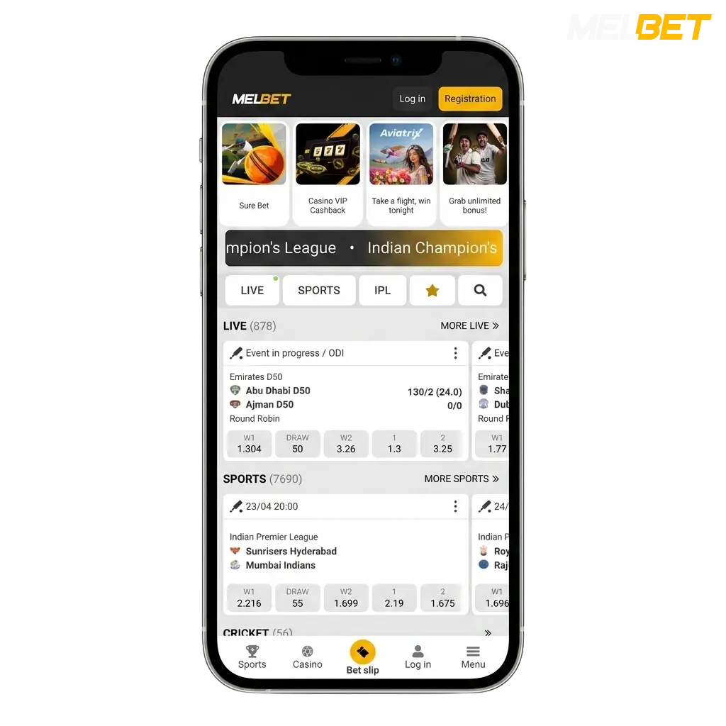 Melbet mobile app interface on iOS device showing latest version features for Bangladesh users