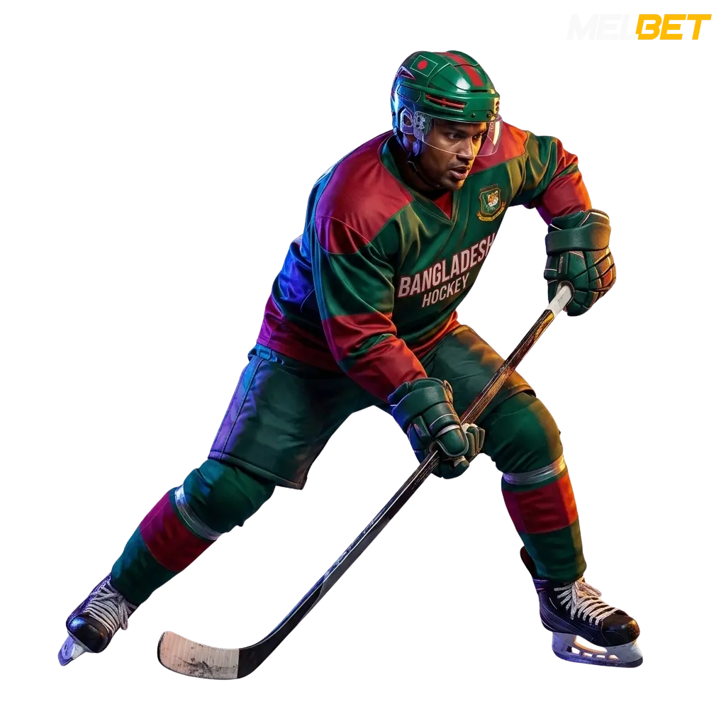 Melbet online ice hockey betting platform interface for Bangladesh users showing odds and match options