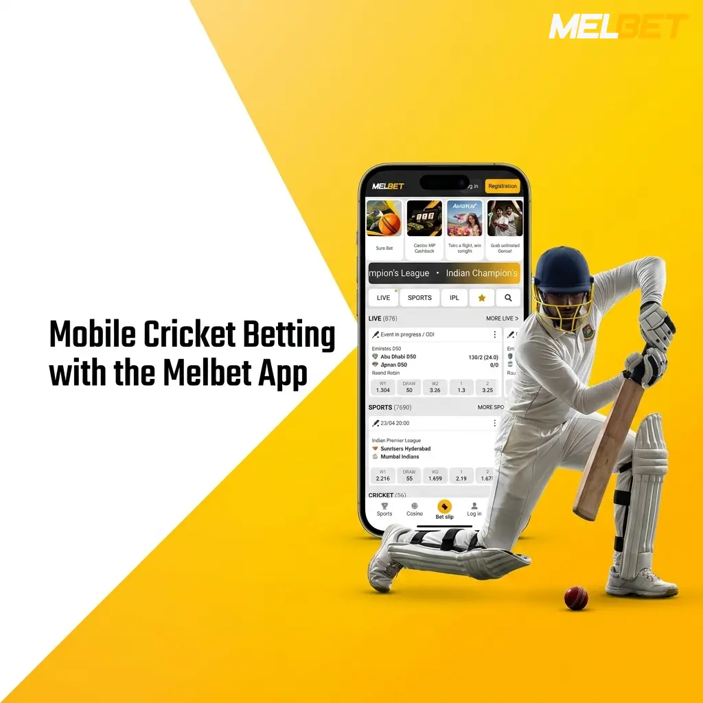 Melbet app on smartphone showing cricket betting interface