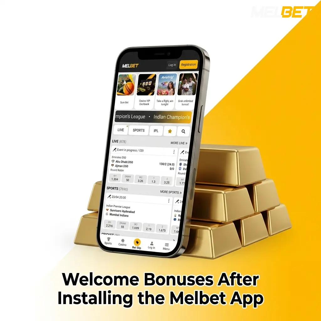 Melbet app welcome bonus offers including free bets and deposit match rewards for new users after installation