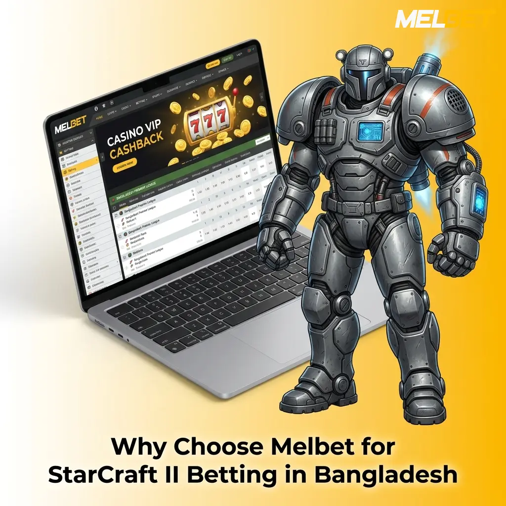 Melbet platform interface showing StarCraft II betting options with odds and markets available for Bangladesh players