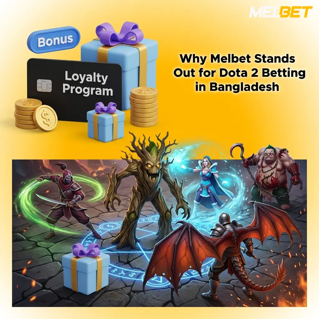 Melbet Dota 2 betting platform interface highlighting features for Bangladesh users with competitive odds and live wagering options