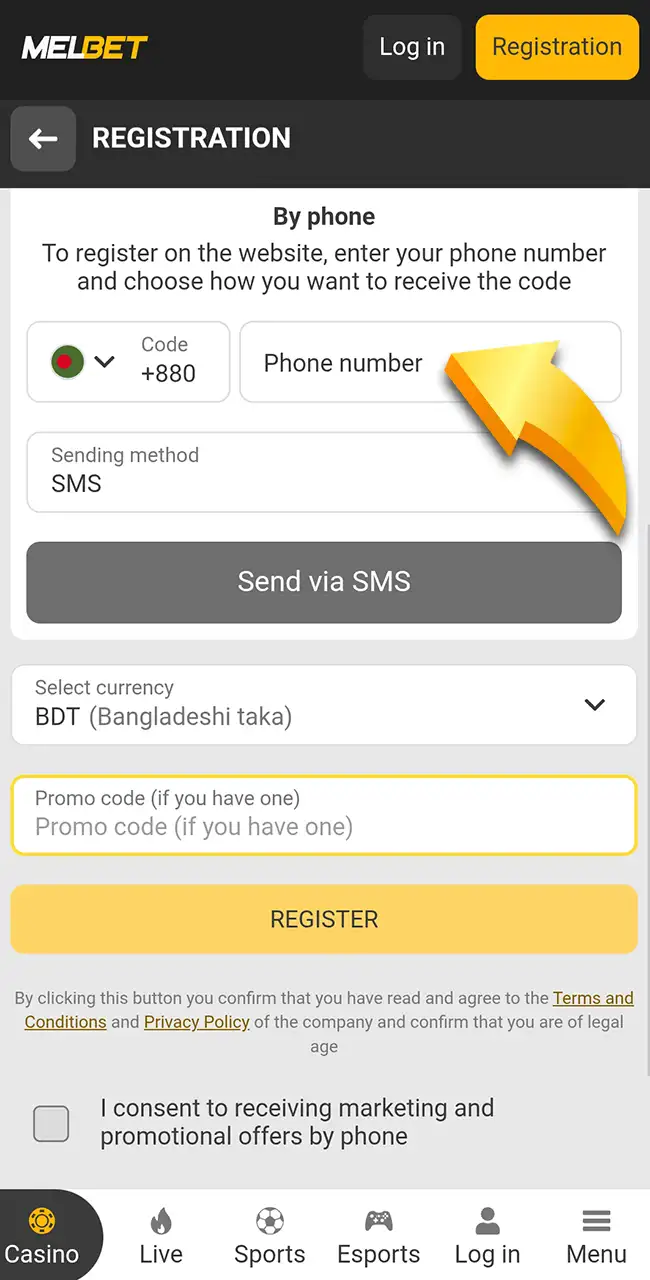 Enter your personal details on the Melbet website.